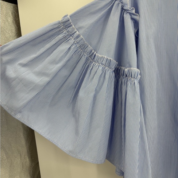 Women's DRA Blue White Stripes Long Sleeve bell Sleeves Blouse Shirt size xs - Picture 4 of 16